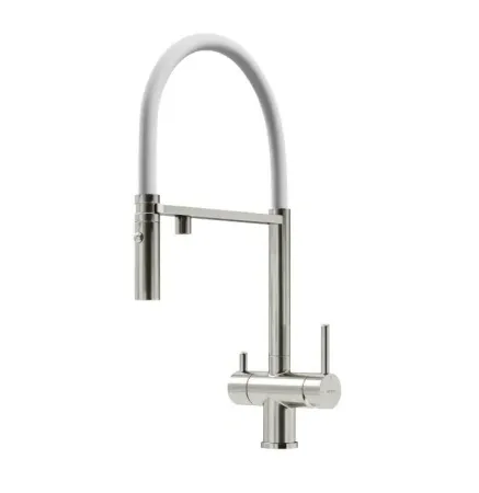 Смеситель для кухонной мойки Sancos Imola SC4010BNwh, с подключением к фильтру, гибкий излив, PVD никель брашированный/белый