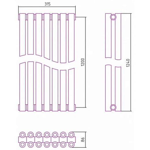 Радиатор трубчатый Сунержа Эстет-00, 7 секций, боковое подключение, цвет золото, 03-0332-1207