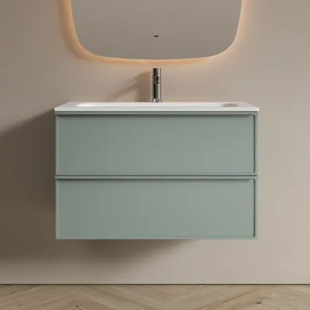 Тумба подвесная под столешницу Sancos Вельта (Velta) 80x45x50см, два ящика оснащенные доводчиками скрытого монтажа с системой плавного закрытия (Soft close), серо-зелёный, VL80GG