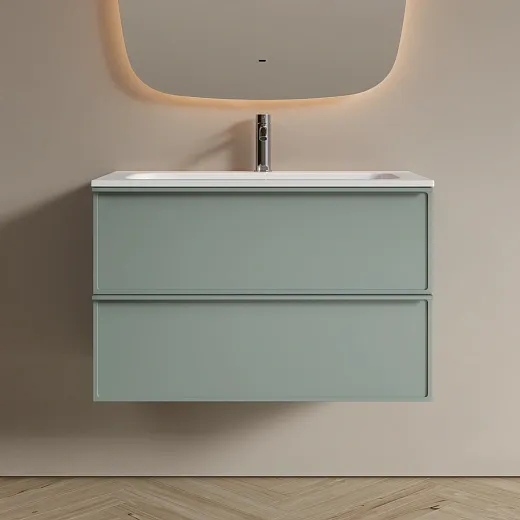 Тумба подвесная под столешницу Sancos Вельта (Velta) 80x45x50см, два ящика оснащенные доводчиками скрытого монтажа с системой плавного закрытия (Soft close), серо-зелёный, VL80GG