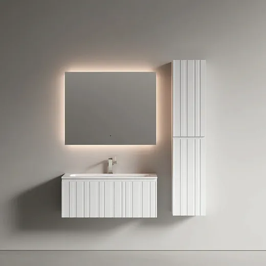 Тумба подвесная Ламель под раковину, белый матовый (bianco) 990x445x500