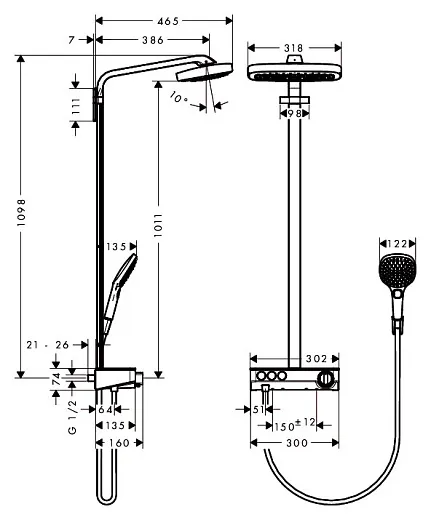 Душевая стойка Hansgrohe Raindance Select E 300 3jet 27127400 Showerpipe
