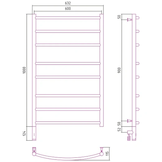 Полотенцесушитель электрический Сунержа Галант 3.0, высота 100 см, ширина 60 см, диммер слева/справа, цвет золото, 03-5800-1060/03-5801-1060