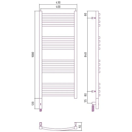 Полотенцесушитель электрический Сунержа Аркус 3.0, 1000x400, цвет хром, 00-5704-1040/00-5705-1040