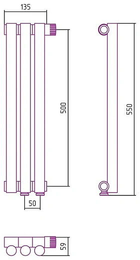 Радиатор стальной трубчатый Сунержа Эстет-1 EU50, ширина 15 см, высота 50 см, 3 секции, нижнее подключение левое/правое, хром, 00-0310-5003/00-0311-5003