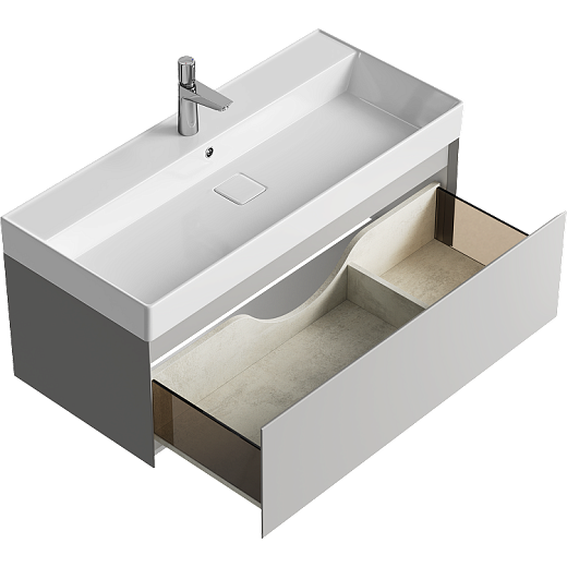 AQWELLA Geometria подвесная тумба с умывальником в комплекте 100 см, цвет светло-серый матовый