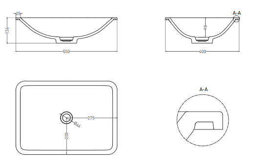 1802106G Раковина встраиваемая Salini MAREA 06 (S-Sense, глянцевый) 55x40 см