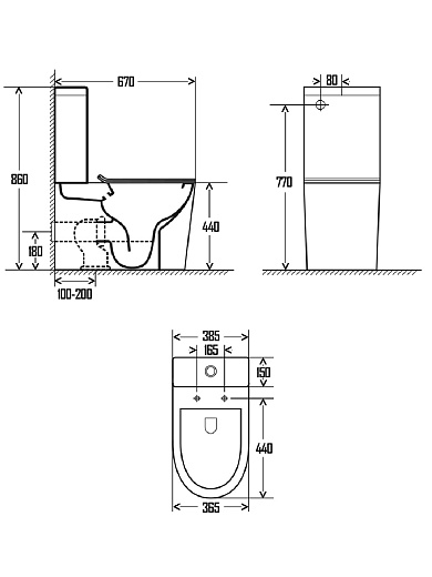 AQM1001 Унитаз AQUAme напольный Rimless c сиденьем SoftClose, горизонтальный выпуск. 670x360x445мм