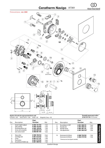 Смеситель для душа встраиваемый термостатический Ideal Standard CERATHERM NAVIGO A7301GN