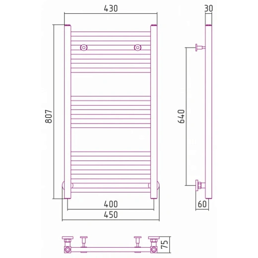 Полотенцесушитель водяной Сунержа Модус 12-0250-8040, 800x400, цвет белый