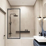 Шторка на ванну Veconi Palau PL-85B 90x150 прозрачные стекла / профиль черный матовый Шторка на ванну Veconi Palau PL-85B 90x150 прозрачные стекла / профиль черный матовый