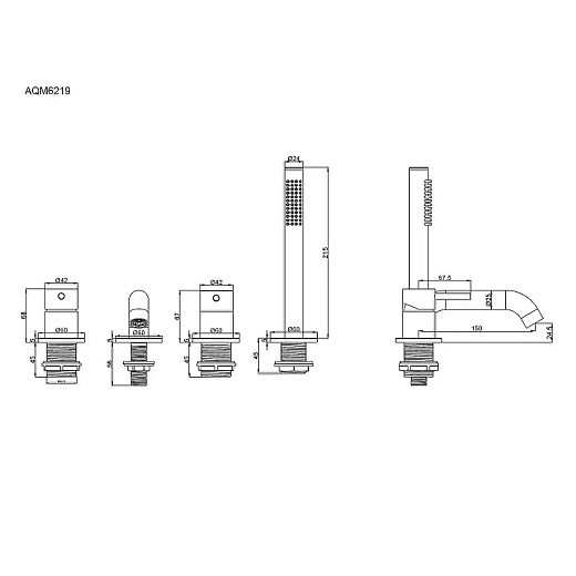 Смеситель для ванны AQUAme Siena AQM6219GM оружейная сталь