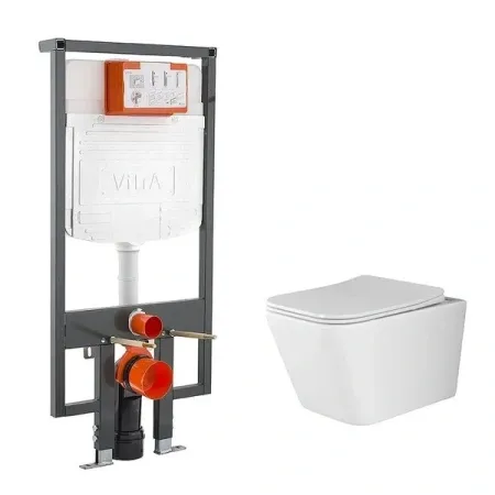 Инсталляция Vitra, с безободковым унитазом Ceramicanova Metric Rimless, сиденье микролифт, 748-5800-01/CN3007, сантехфарфор