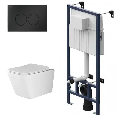 Инсталляция Am.Pm ProC, с безободковым унитазом Ceramicanova Metric Rimless, сиденье микролифт, клавиша смыва, I012707/CN3007/I070138