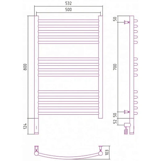 Полотенцесушитель электрический Сунержа Богема 3.0, высота 80 см, ширина 50 см, диммер слева/справа, цвет золото, 03-5802-8050/03-5803-8050