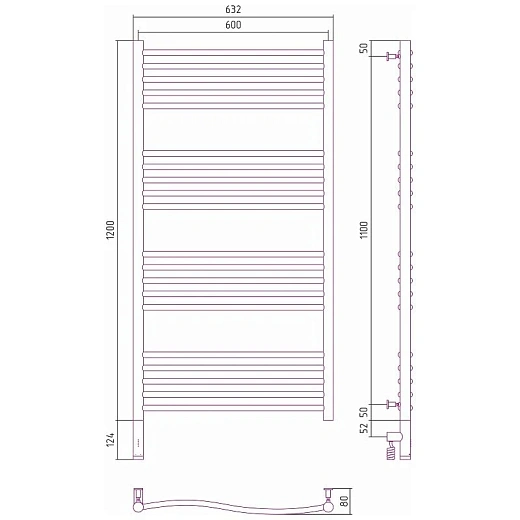Полотенцесушитель электрический Сунержа Флюид 3.0, 1200x600, цвет хром, 00-5820-1260
