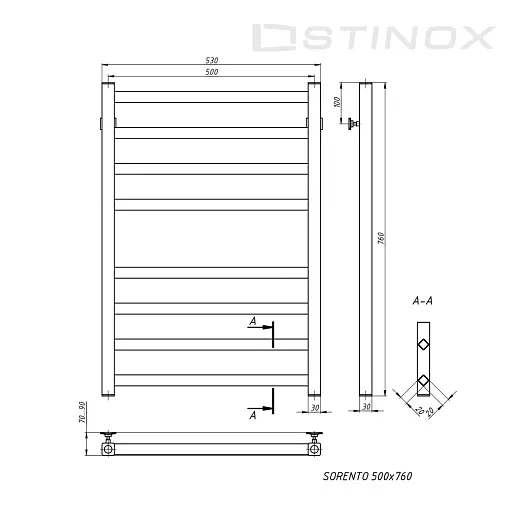Полотенцесушитель водяной Stinox Sorento 500x800 чёрный матовый