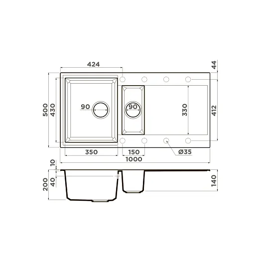 Кухонная мойка Omoikiri Sakaime 100-2-GR Tetogranit/leningrad grey