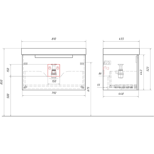 AQWELLA Vancouver подвесная тумба с умывальником в комплекте 81 см, цвет белый матовый