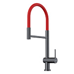 Смеситель для кухни Omoikiri Kanto-2 Plus-SB-GM-R вороненая сталь с красным, гибкий излив Смеситель для кухни Omoikiri Kanto-2 Plus-SB-GM-R вороненая сталь с красным, гибкий излив