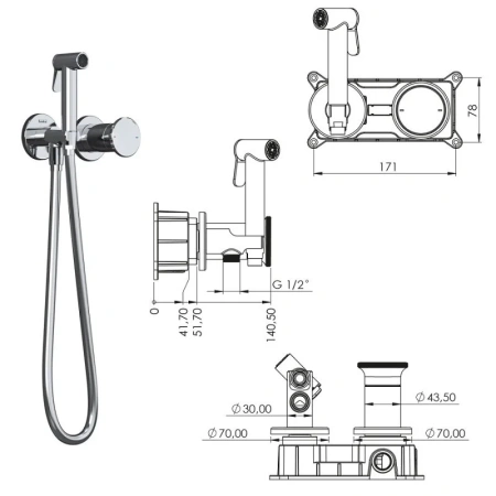 Встраиваемый смеситель Teska Arte Tera T5536 с гигиеническим душем