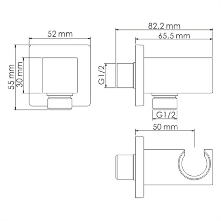 Подключение шланга WasserKRAFT A125 с настенным держателем лейки, хром