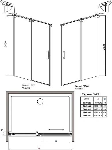 Душевая дверь Radaway Espera KDJ, DWJ 695 L, 69.5 х 200 см, стекло прозрачное, профиль хром, левая, 380695-01L