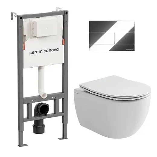 Комплект: инсталляция Ceramicanova Balance с кнопкой Balance Rect хром и унитаз подвесной Ceramicanova Play Tornado с сиденьем микролифт