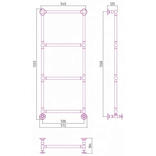 Полотенцесушитель водяной Сунержа Ренессанс 1304 071-0280-1250, 1200x500, цвет сатин