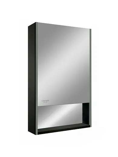 Зеркальный шкаф Filit Black 600х800 правый, лента в алюминиевом профиле, датчик движения (с функцией изменения яркости), розетка, логотип "Continent", открытая зеркальная ниша МВК184