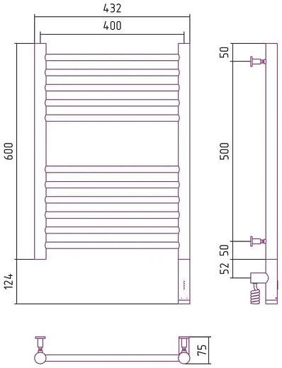 Полотенцесушитель электрический Сунержа Богема 3.0, 600x400, МЭМ правый, темный титан муар, 15-5805-6040