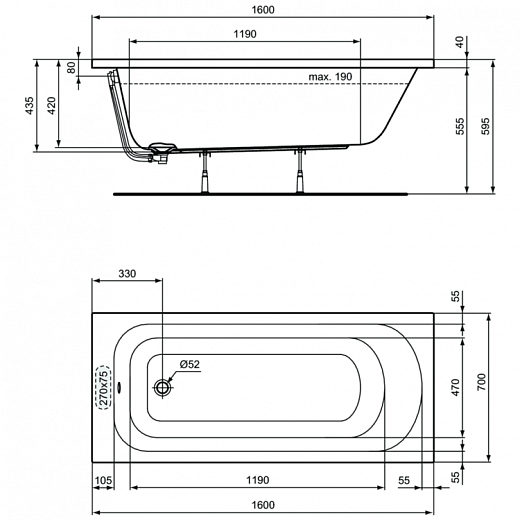 Ванна акриловая Ideal Standard Simplicity прямоугольная 160x70 W004301