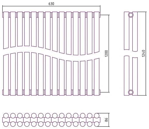 Радиатор стальной трубчатый Сунержа Эстет-11, ширина 65 см, высота 120 см, 14 секций, боковое подключение, хром, 00-0302-1214