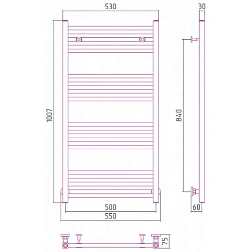 Полотенцесушитель водяной Сунержа Модус 31-0250-1050, 1000x500, цвет матовый черный Полотенцесушитель водяной Сунержа Модус 31-0250-1050, 1000x500, цвет матовый черный