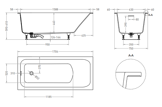 102117G Ванна Salini ORLANDA KIT 170х75 (S-Sense, глянцевый)
