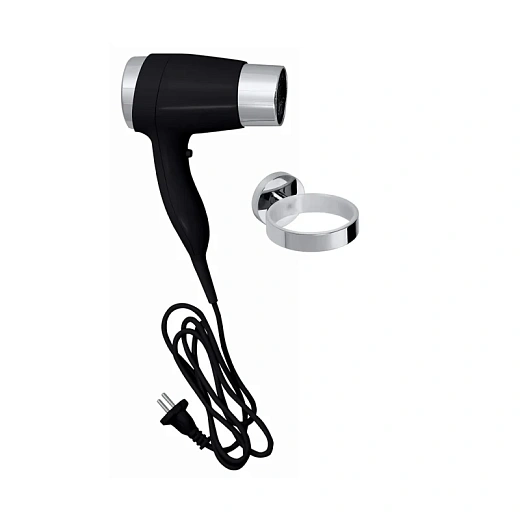 Фен с круглым держателем Bemeta Hotel 999433088 7.5 x 19 x 27 см, черный/хром