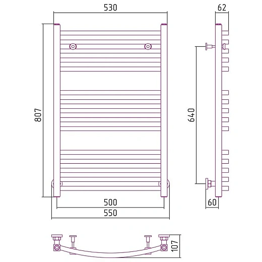 Полотенцесушитель водяной Сунержа Аркус, 800x500, цвет шампань, 020-0251-8050