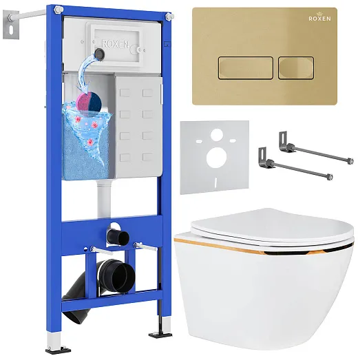 Комплект инсталляции с унитазом 6 в 1 Roxen StounFix Dual Fresh 968096 (состоит из: 710200, Caspia 410280GВ, 530110-01G)