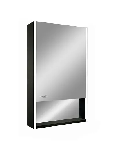 Зеркальный шкаф Filit Black 600х800 правый, лента в алюминиевом профиле, датчик движения (с функцией изменения яркости), розетка, логотип "Continent", открытая зеркальная ниша МВК184