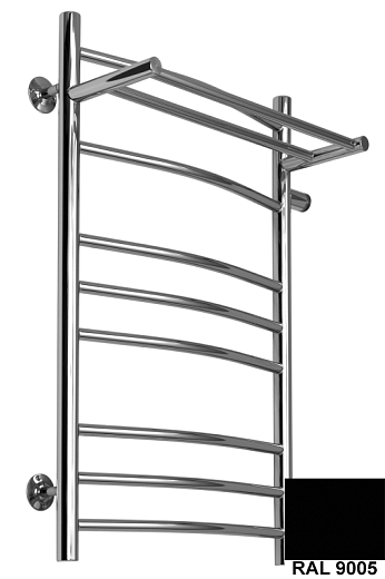 Полотенцесушитель Ростела Свирель D+ боковое подключение 1" правый 50x80 10 перекладин с полкой черный