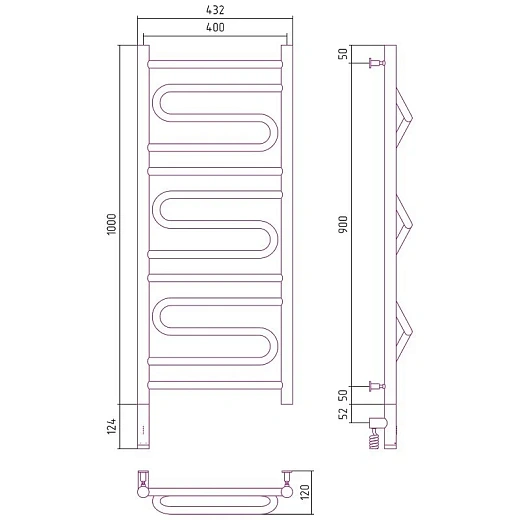 Полотенцесушитель электрический Сунержа Элегия 3.0, 1000x400, цвет хром, 00-5818-1040/00-5819-1040