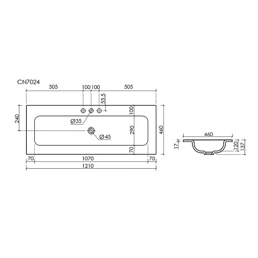 Умывальник Ceramicanova Grace CN7024 120см сантехфарфор белый, CN7024