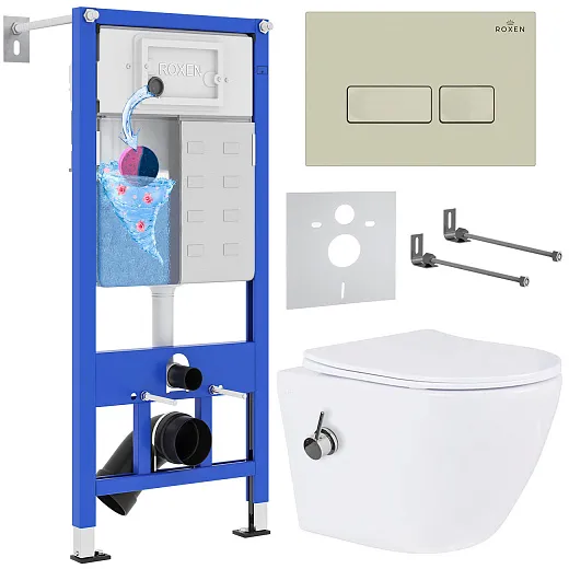 Комплект инсталляции с унитазом 6 в 1 Roxen StounFix Dual Fresh 966690 (состоит из: 710200, Caspia 410280BG, 530185-01Х)
