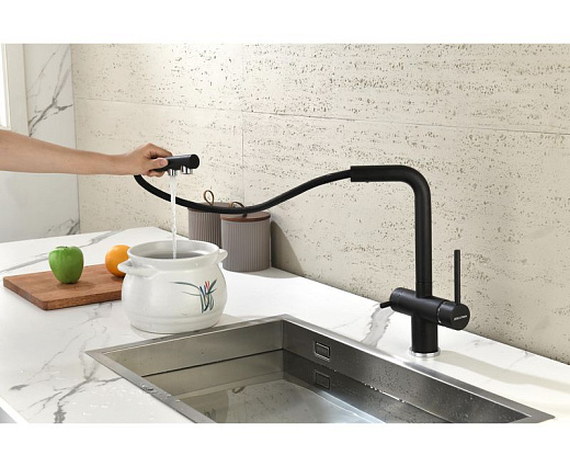 Смеситель PAULMARK SERPENTINE Se213222-418(BLM), (черный/черный металлик)