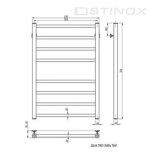 Полотенцесушитель водяной Stinox Quatro 500x800 чёрный матовый