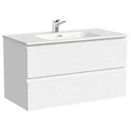 Тумба под раковину Sancos Folk FL90W, 90 см подвесная, с рельефным фасадом, Bianco