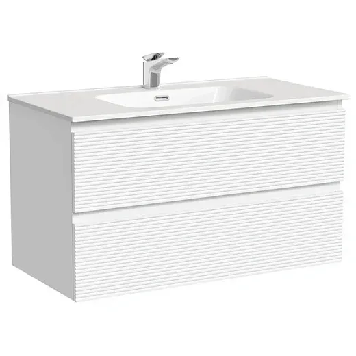 Тумба под раковину Sancos Folk FL90W, 90 см подвесная, с рельефным фасадом, Bianco