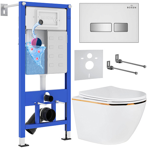 Комплект инсталляции с унитазом 6 в 1 Roxen StounFix Dual Fresh 904965 (состоит из: 710200, Glass 430280W, 530110-01G)