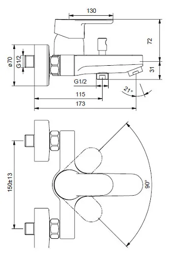 Смеситель Ideal Standard Vito B0412AA для ванны с душем
