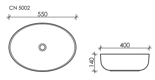 Умывальник Ceramicanova CN5002 55х40х14см накладной овальный без перелива, CN5002